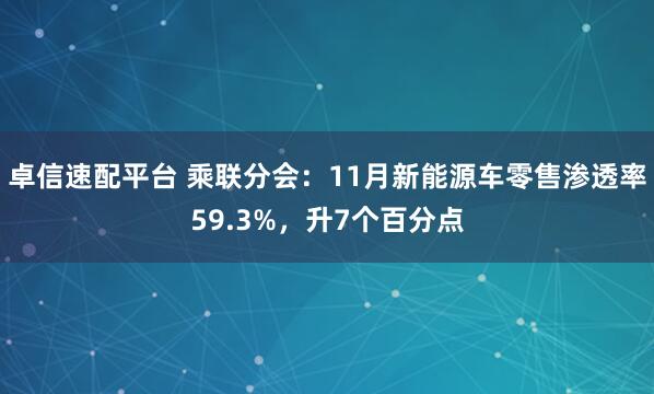 卓信速配平台 乘联分会：11月新能源车零售渗透率59.3%，升7个百分点